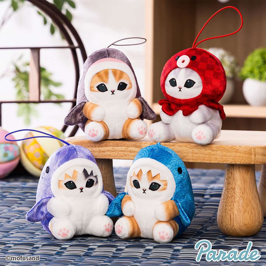 Mofusand in Octopus Costume Plushie - Parade - Strap Keychain - 4 Inches - Red