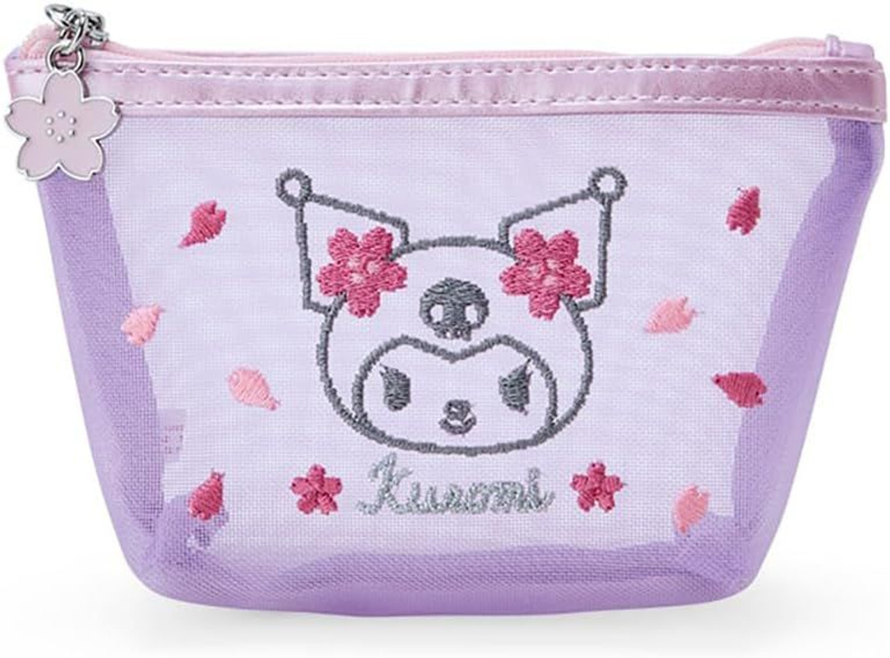 Kuromi Pouch, Mesh, Cosmetic Bag, Purple Pink, Sakura, Sanrio