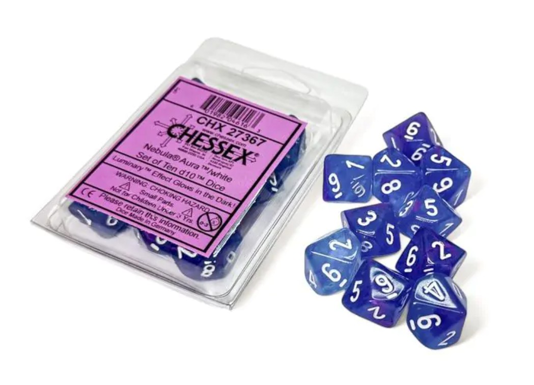 Chessex - Nebula Aura / White Set of 10 D10 Dice - CHX 27367