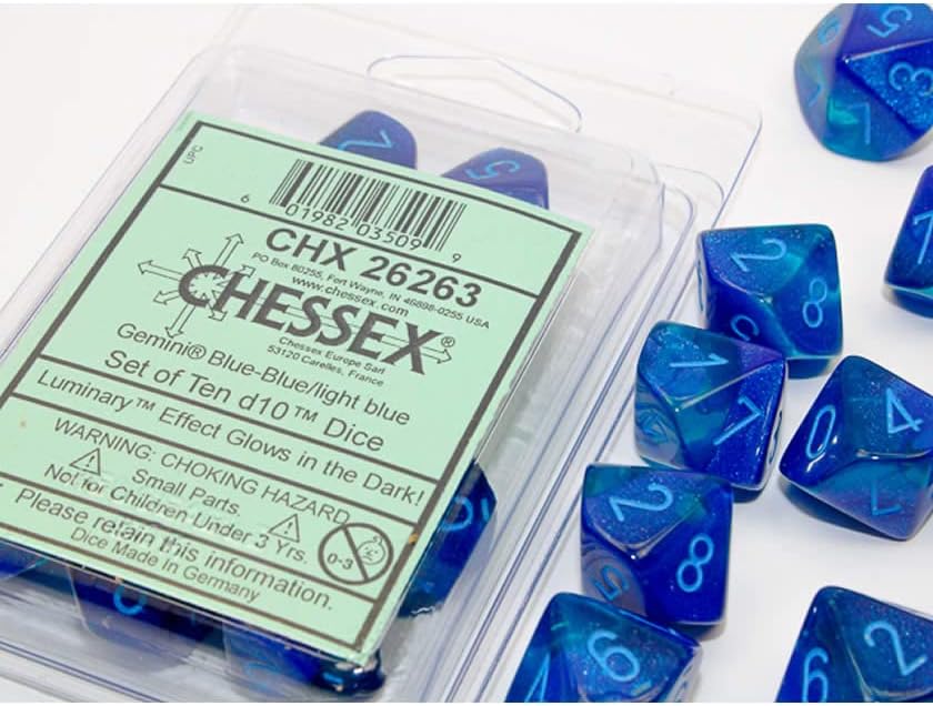 Chessex - Gemini Blue-Blue / White Set of 10 D10 Dice - CHX 26263