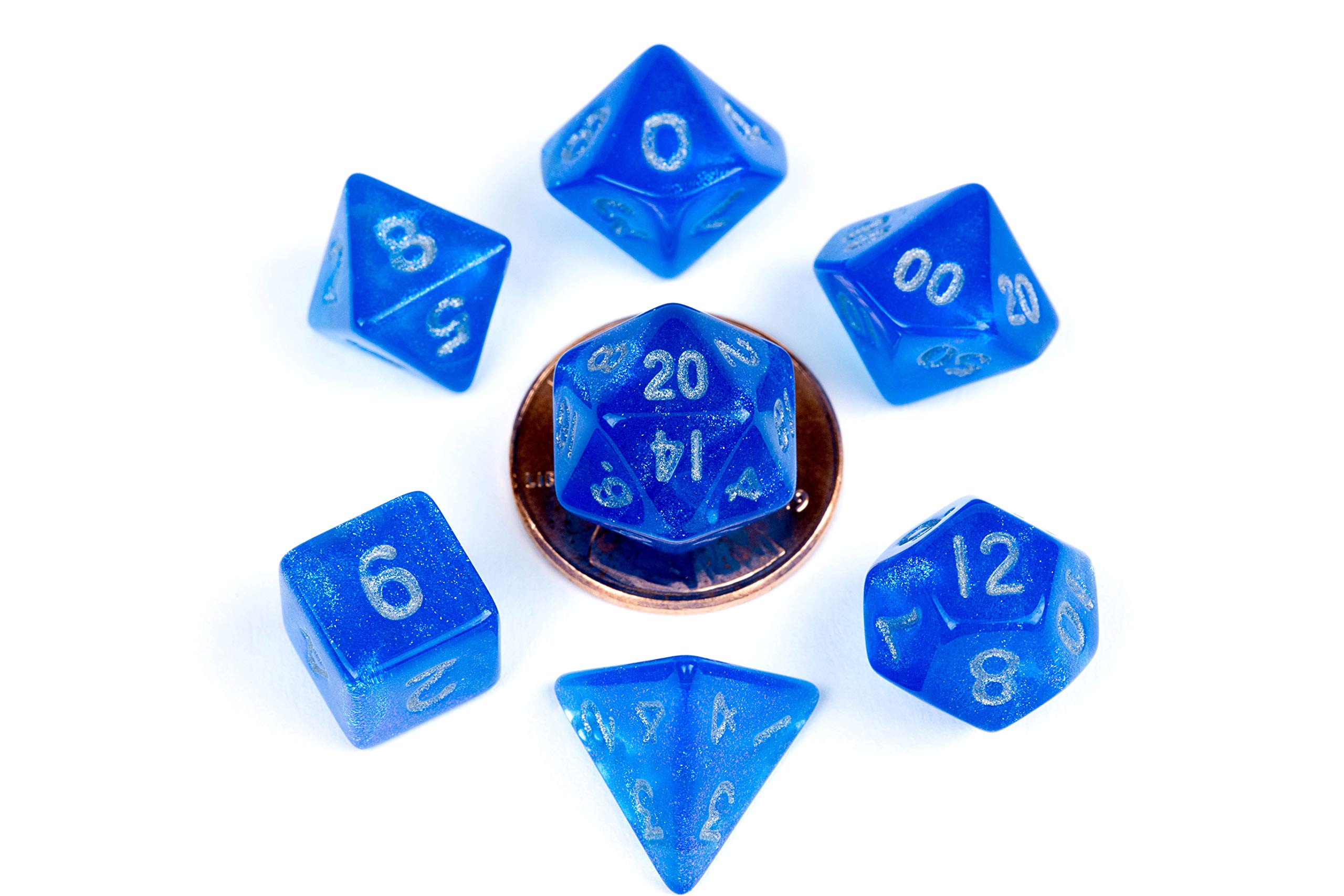 Mini Polyhedral Dice Set - Stardust: Blue with Silver Numbers - 4181