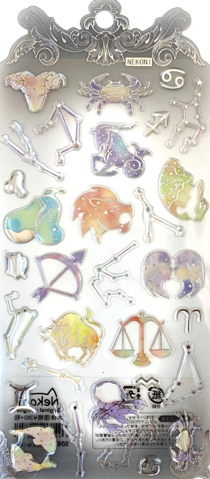 Zodiac Astrology Crystal Gel Sticker Sheet Nekoni