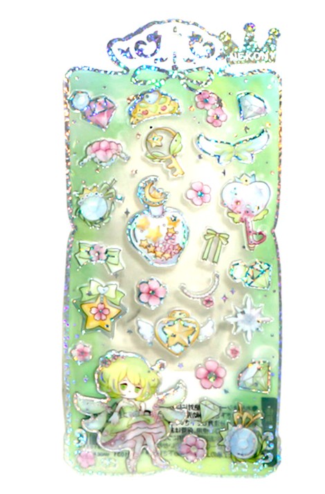 Green Shiny Princess Crystal Gel Sticker Sheet Nekoni