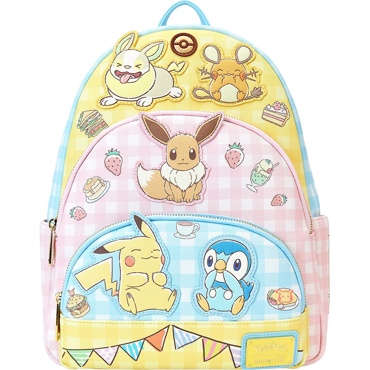 Pokemon Pastel Gingham Cafe Triple Pocket Mini Backpack Loungefly