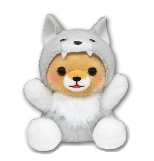 Shiba Dog Plushie with Grey Wolf Kigu, Standard Size, Brown, 5 Inches