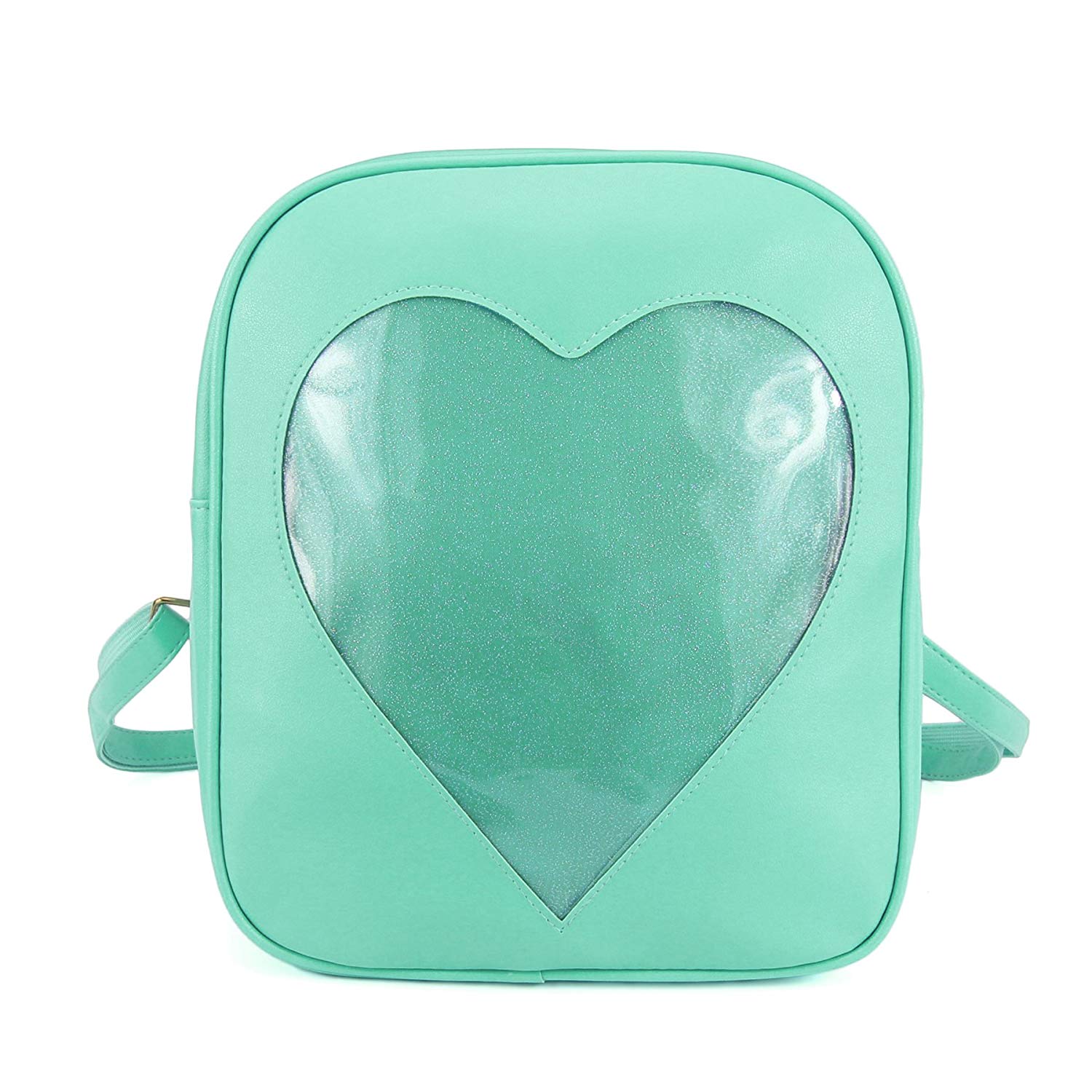 ITA Bag Green Mint Teal Transparent Glitter Heart Backpack Harajuku Purse Traveler Bag Girls