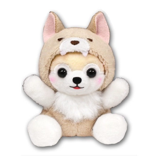 Shiba Dog Plushie with Beige Wolf Kigu, Standard Size, Beige, 5 Inches