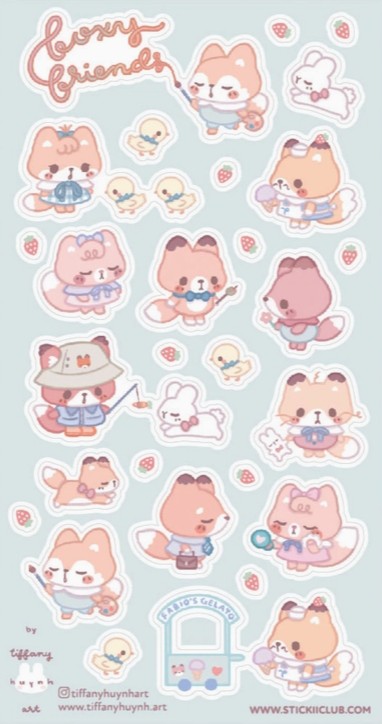 Sparkly Foxy Friends Sticker Sheet
