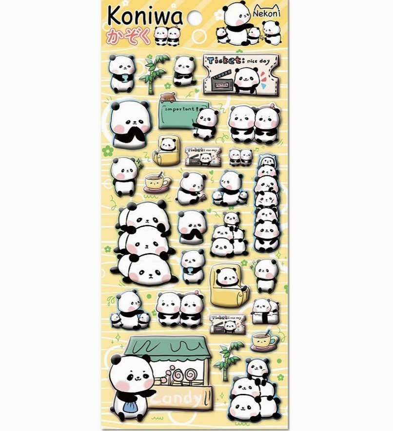 Panda Puffy Sticker Sheet Nekoni