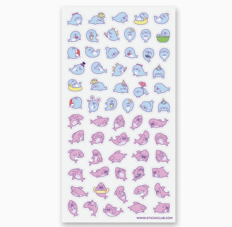 Kawaii Seals & Sharks Sticker Sheet