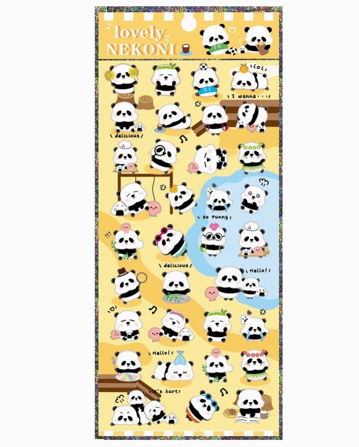 Panda Puffy Sticker Sheet Nekoni