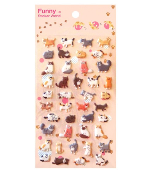 Korea Funny Sticker World Puffy Sticker Sheet - Cats