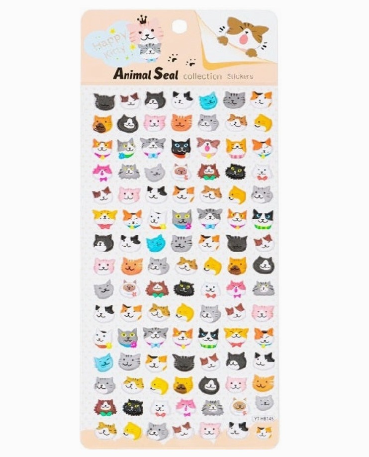 Happy Kitty Animal Seal Puffy Sticker Sheet - Cats