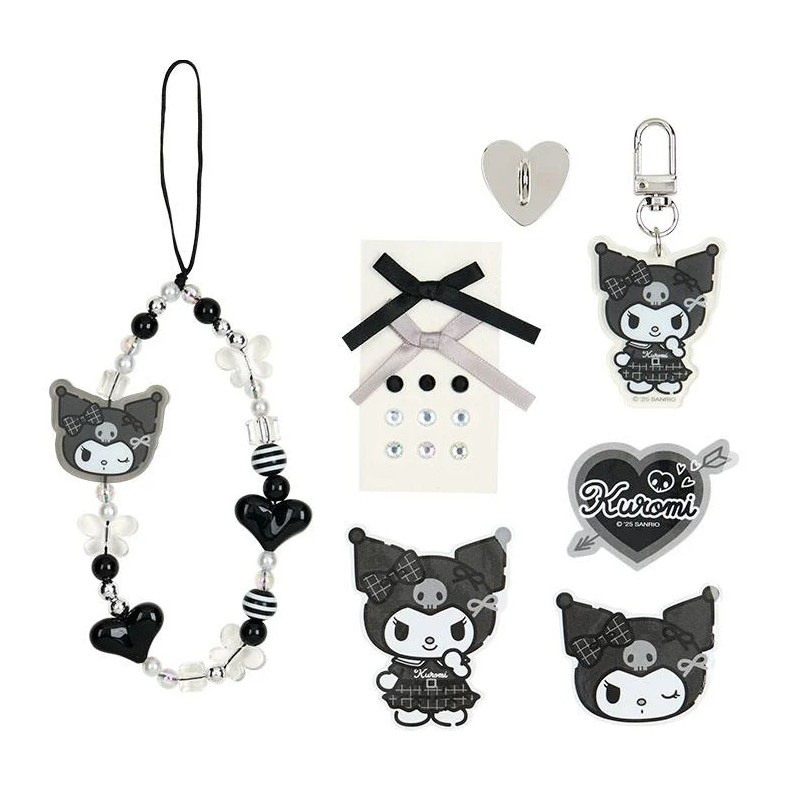 Kuromi Decoration Set for Phone Charm, Strap, Clip, Stickers