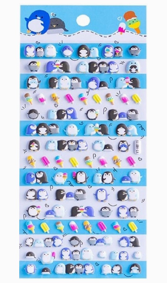 Penguin Animal Seal Puffy Sticker Sheet - Penguin