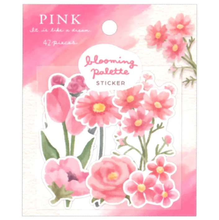 Blooming Palette Sticker Set - Pink - Masking Paper Sticker - Crux - 42 Pieces