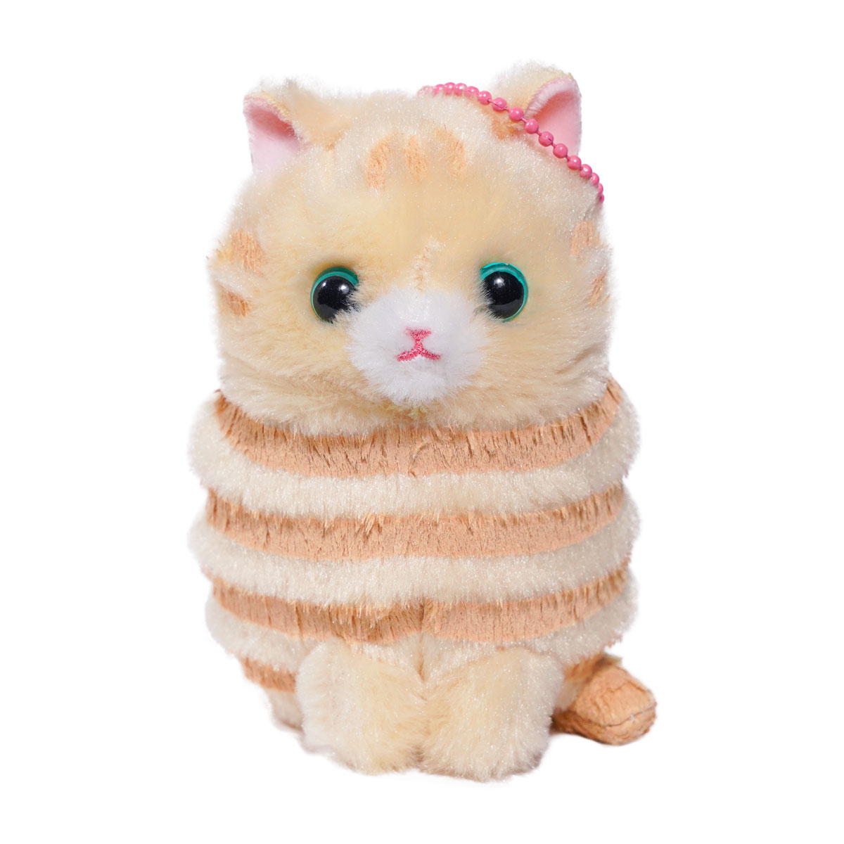 Kawaii Neko Kitten Stuffed Animal Tabby Cat Plushie Beige Keychain Size 4