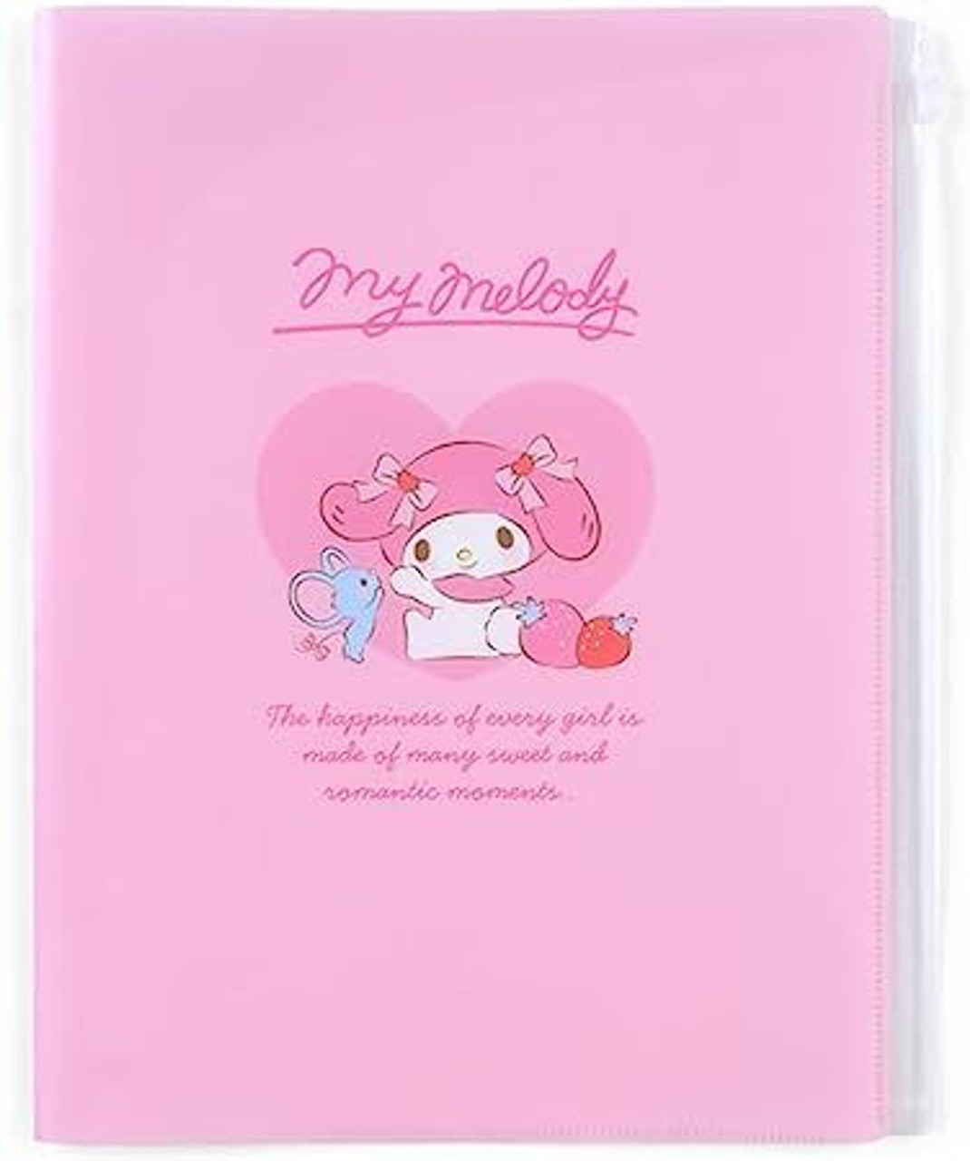 My Melody Plastic Folder with Pockets and Zipper, Clear File, A4 Size, Sanrio  Stationery