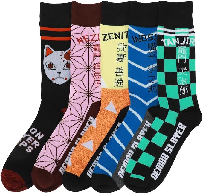 Demon Slayer Tanjiro, Nezuko, Logo Crew Socks 5 Pair