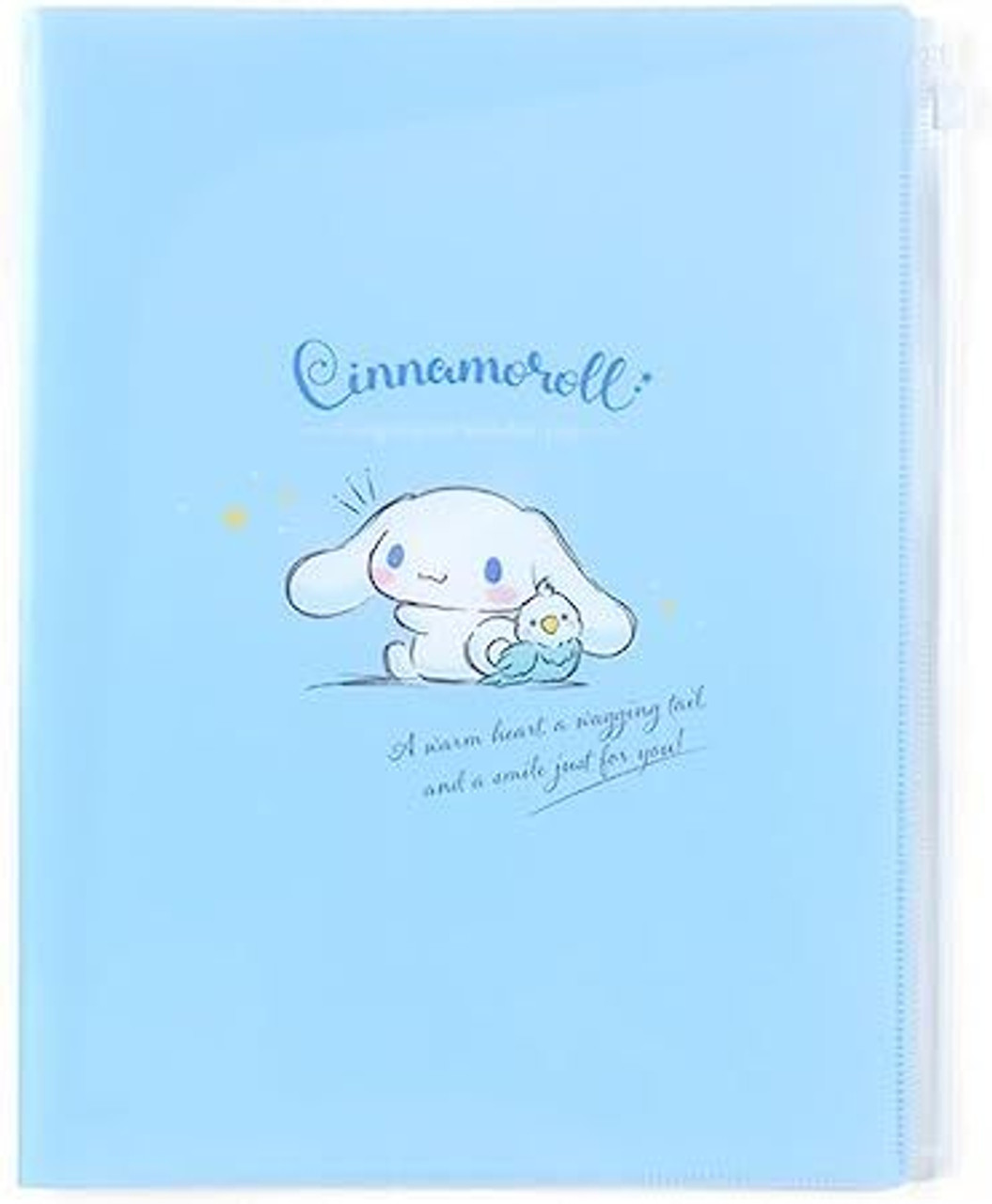 Cinnamoroll Plastic Folder with Pockets and Zipper, Clear File, A4 Size, Sanrio Stationery