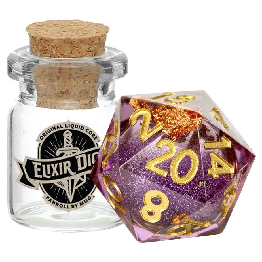 Individual D20 Elixir Liquid Core Dice: Aether Abstract - Fanroll - 95220 - Metallic Purple