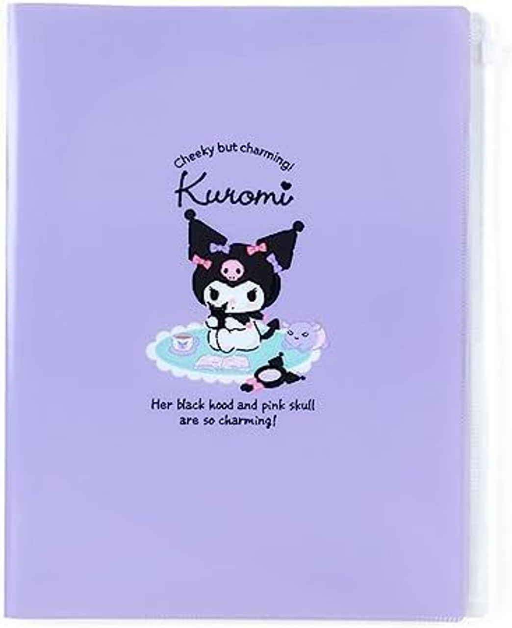 Kuromi Plastic Folder with Pockets and Zipper, Clear File, A4 Size, Sanrio Stationery