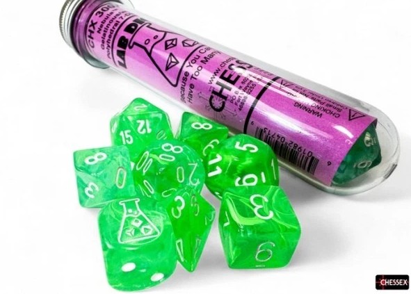 Chessex - Lab Dice -Nebula Gelatinous/White - 7 Die Set - CHX 30074 - Dice