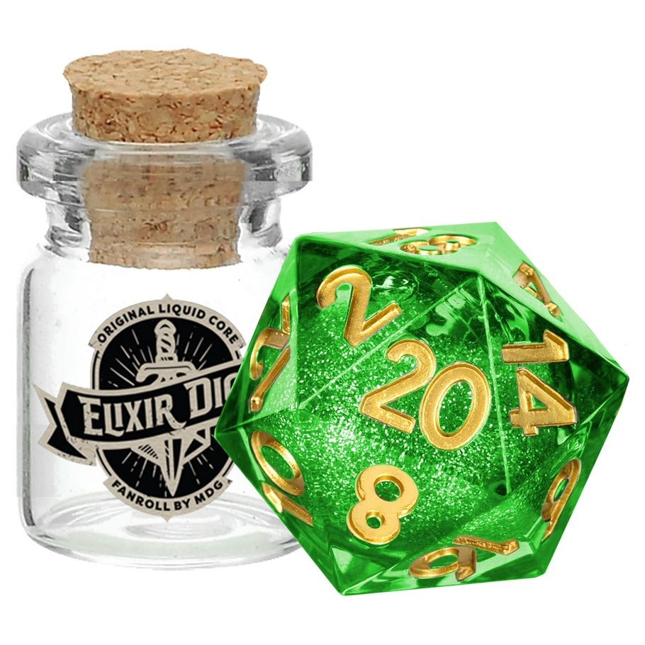 Individual D20 Elixir Liquid Core Dice: Aegis of Hope - Fanroll - 95120 - Metallic Green