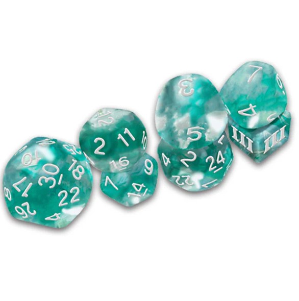 The Caverns of Thracia - Thracian Smoky Sacrifice Dice - Set of 7 -  Green & Clear